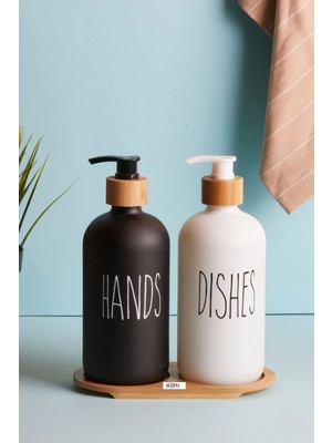 Lotion Black White 2 Li Sıvı Sabunluk,siyah Beyaz Cam Bambu Sabunluk