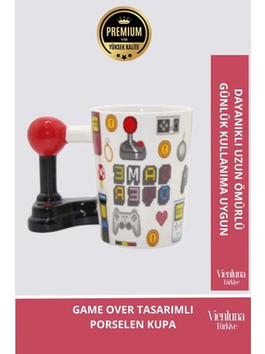 Deluxe Tasarım Dekoratif Estetik Armağan Sevgili Dost Aşk Arkadaş Porselen Game Over Kupa Bardak