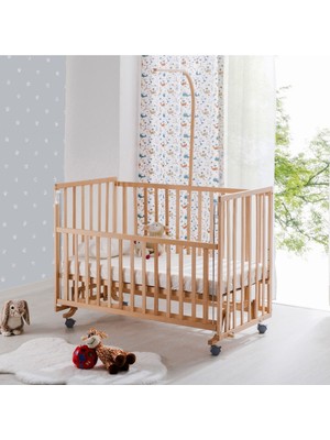 Babywho Bw 6050 - Tekerlekli Sallanır Sabitlenir Kademeli Anne Yanı Ahşap Bebek Beşik 70X130