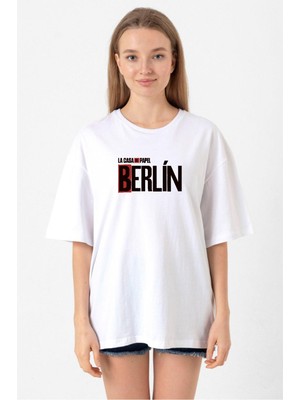 La Casa De Papel Berlin Beyaz Kadın Oversize Tshirt