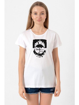 The Umbrella Academy Dark Essential Beyaz Kadın Bisikletyaka Tshirt