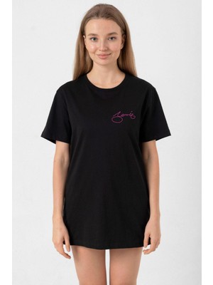 Blackpink Jennie Signature Siyah Kadın Oversize Tshirt