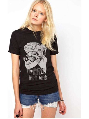 Mask Baskılı Dar Kesim Kadın Siyah T-Shirt