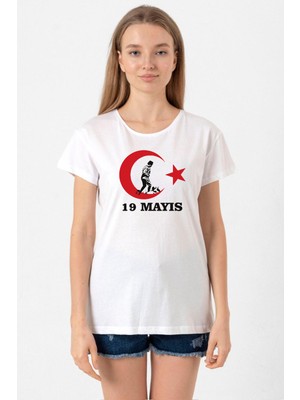 19 Mayıs Ata Beyaz Kadın Bisikletyaka Tshirt