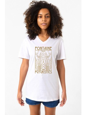Bioshock Fontaine Futuristics Beyaz Kadın V Yaka Tshirt