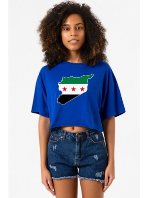 Suriye Yeni Bayrak Mavi Kadın Crop Tshirt