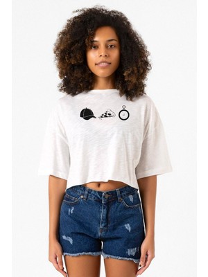 The Walking Dead Glenn Rhee Symbols Beyaz Kırçıllı Kadın Crop Tshirt