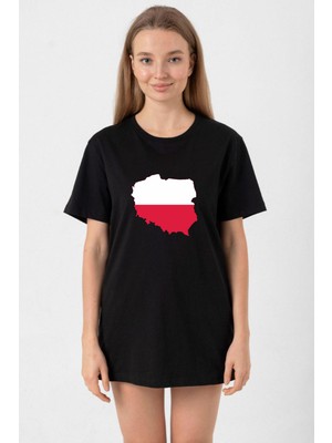 Tshirthane Euro 24 Poland Siyah Kadın Oversize Tshirt