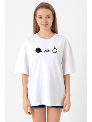 The Walking Dead Glenn Rhee Symbols Beyaz Kadın Oversize Tshirt