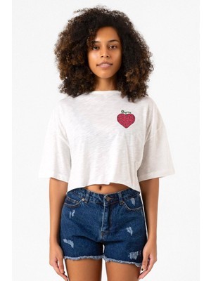 One Piece Anime Ope Ope Devil Fruit Beyaz Kırçıllı Kadın Crop Tshirt