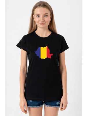 Euro 24 Romania Siyah Kadın Tshirt