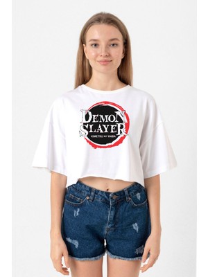 Demon Slayer Anime Squad Demon Slayer Kimetsu No Yaiba Beyaz Kadın Crop Tshirt