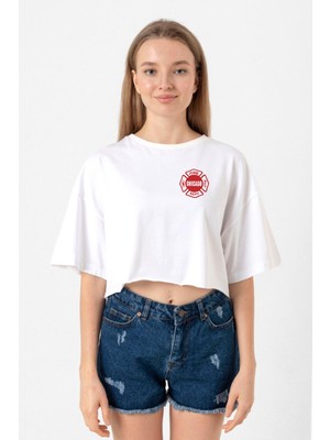 Chicago Fire Logo Beyaz Kadın Crop Tshirt