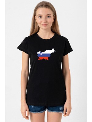 Euro 24 Slovenia Siyah Kadın Tshirt
