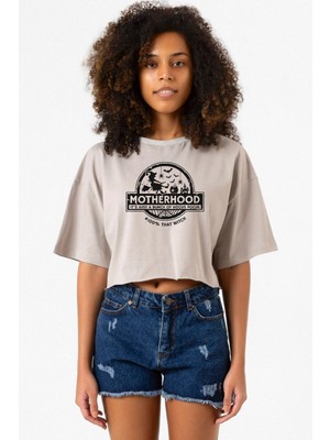 Motherhood Witch Taş Rengi Kadın Crop Kapşonlu