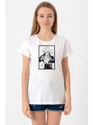 Jujutsu Kaisen Anime Satoru Gojo Lets Get A Little Crazy Beyaz Kadın Bisikletyaka Tshirt