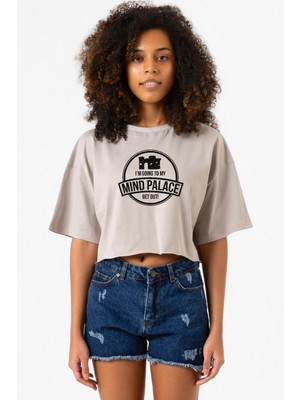Sherlock Mind Palace Taş Rengi Kadın Crop Kapşonlu