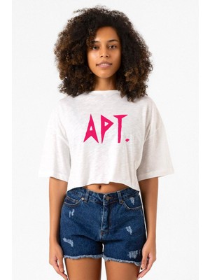 Blackpink Apt Beyaz Kırçıllı Kadın Crop Tshirt