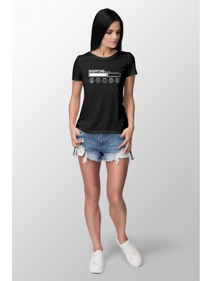 Shopping.. Baskılı Dar Kesim Kadın Siyah T-Shirt