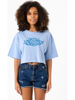 Beyblade Logo Bebe Mavi Kadın Crop Tshirt