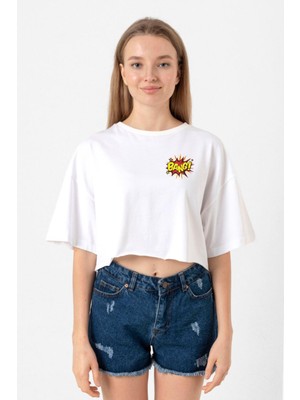 Big Bang Theory Bang Logo Beyaz Kadın Crop Tshirt