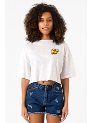 Big Bang Theory Bang Logo Beyaz Kırçıllı Kadın Crop Tshirt