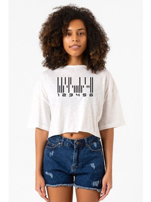 Dark Matter The Android Barcode Beyaz Kırçıllı Kadın Crop Tshirt