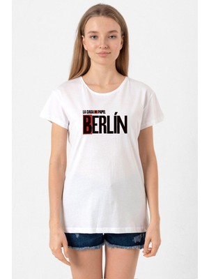La Casa De Papel Berlin Beyaz Kadın Bisikletyaka Tshirt