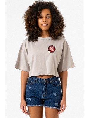 One Piece Anime Ninja Org. N.s Taş Rengi Kadın Crop Kapşonlu