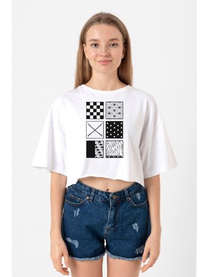Demon Slayer Anime Patterns Beyaz Kadın Crop Tshirt