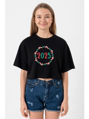 Christmas Holiday Wreath Siyah Kadın Crop Tshirt