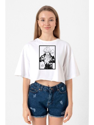 Jujutsu Kaisen Anime Satoru Gojo Lets Get A Little Crazy Beyaz Kadın Crop Tshirt