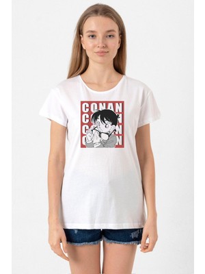 Detective Conan Anime Conan Beyaz Kadın Bisikletyaka Tshirt