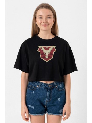 Jupiters Legacy Utopian Chest Siyah Kadın Crop Tshirt
