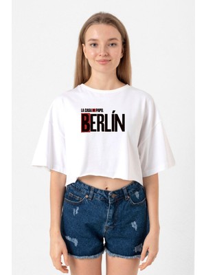 La Casa De Papel Berlin Beyaz Kadın Crop Tshirt