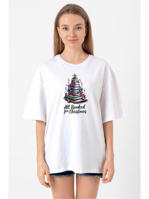 All Booked For Christmas Beyaz Kadın Oversize Tshirt