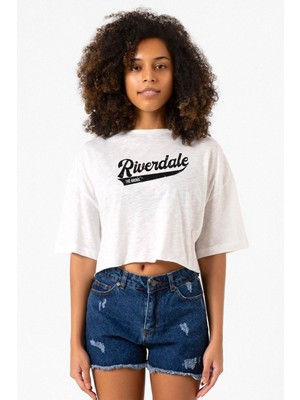 Riverdale Bronx New York City Beyaz Kırçıllı Kadın Crop Tshirt