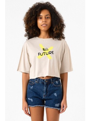Dark No Future Bej Kadın Crop Tshirt