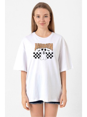 Halloween Mickey Ghost Beyaz Kadın Oversize Tshirt