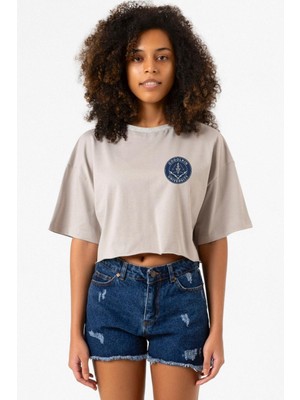 Gen V Godolkin University Emblem Taş Rengi Kadın Crop Kapşonlu