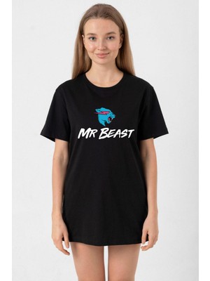 Mr Beast Siyah Kadın Oversize Tshirt