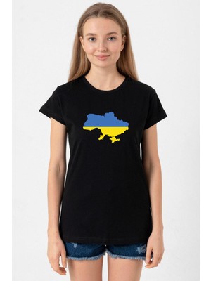 Euro 24 Ukraine Siyah Kadın Tshirt