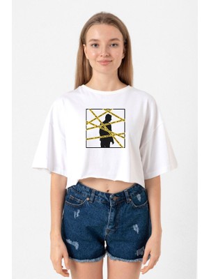 The Mentalist Crime Scene Tape Beyaz Kadın Crop Tshirt