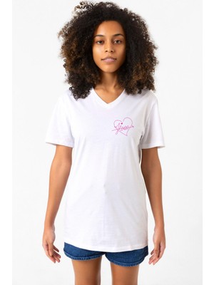 Blackpink Jisoo Signature Beyaz Kadın V Yaka Tshirt