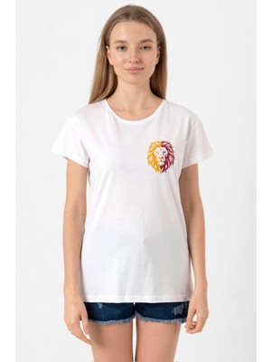 Sarı Kırmızı Leon Beyaz Kadın Bisikletyaka Tshirt