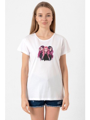 Blackpink Members Art Poster Beyaz Kadın Bisikletyaka Tshirt