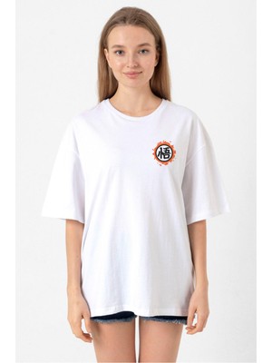 Dragon Ball Z Anime Logo Beyaz Kadın Oversize Tshirt