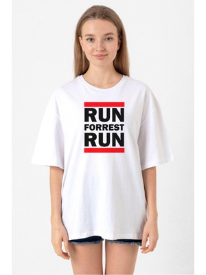 Forrest Gump Run Forrest Run Beyaz Kadın Oversize Tshirt