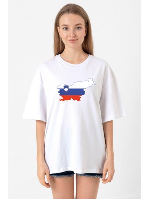 Euro 24 Slovenia Beyaz Kadın Oversize Tshirt