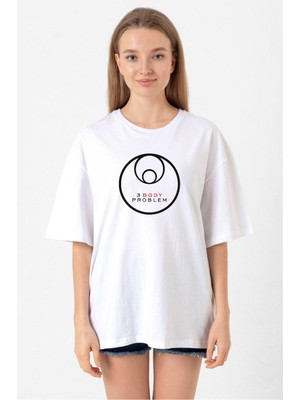 3 Body Problem Logo Beyaz Kadın Oversize Tshirt